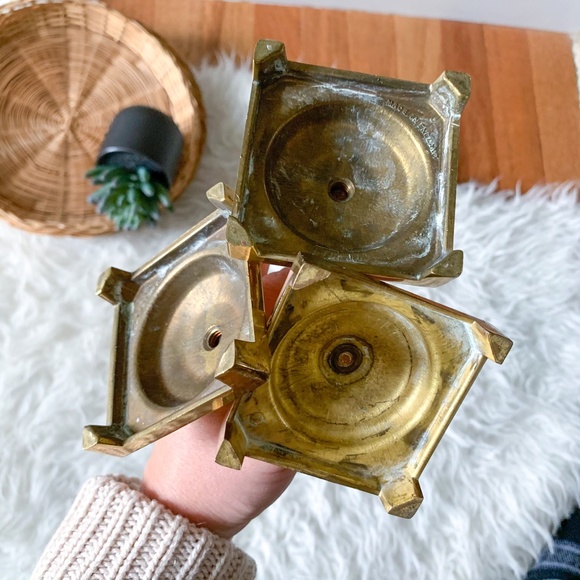 Set of 3 - Vintage MCM Gold Brass Candle Sticks - Picture 4 of 7